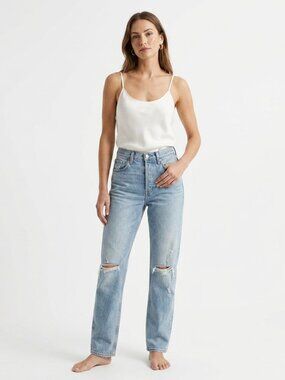 ARITZIA DENIM FORUM THE JONI HIGH RISE LOOSE DISTRESSED BUTTON FLY JEANS - 25